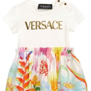 Versace Jardin Print Mixed Media Dress